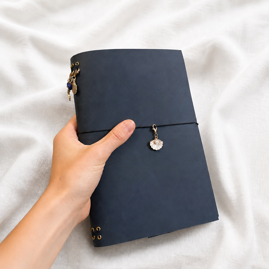 Navy Trifold Journal (Gold Hardware)